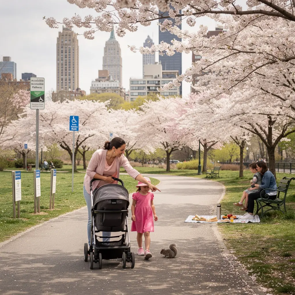 Dzieci bawiące się w parku rozrywki z rodzicami, z uśmiechami na twarzach.